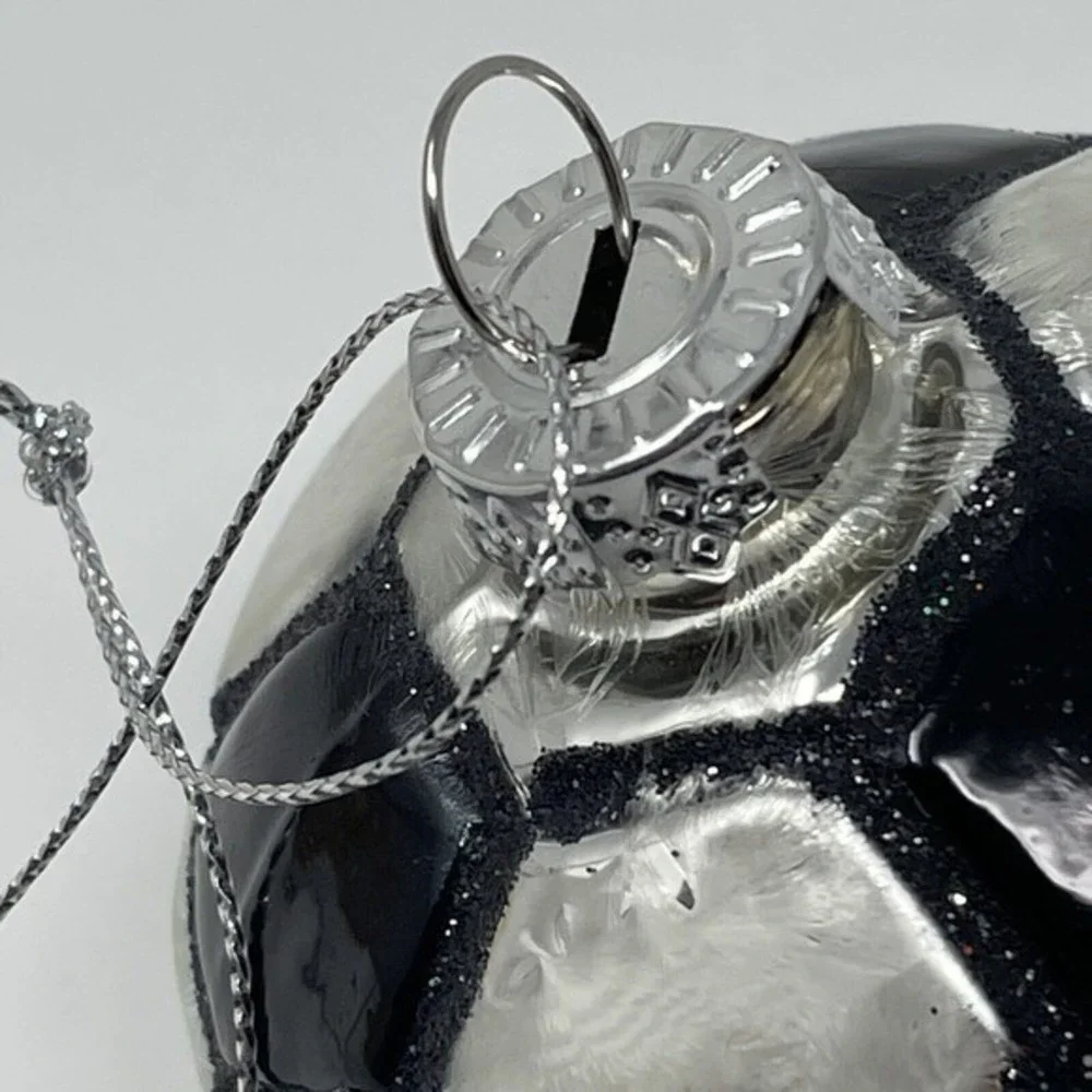 New Glass Christmas Ornament Soccer ball Black White‎ boys girls gift x-mas